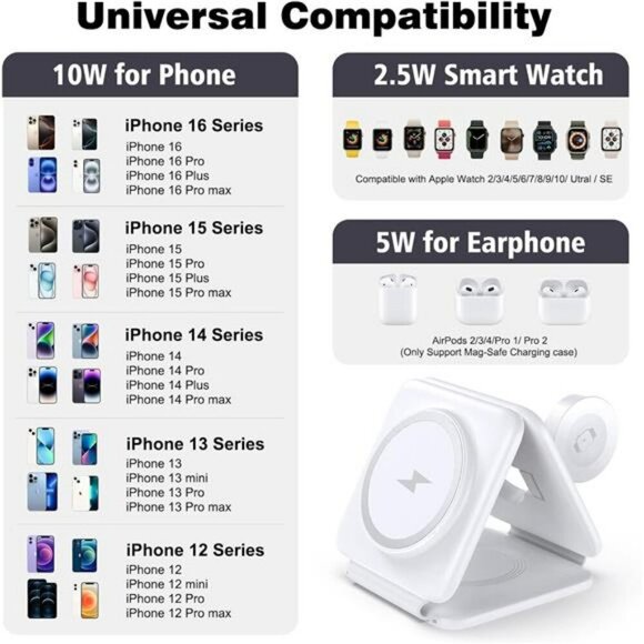 3 in 1 Foldable Wireless Charging Station for iPhone Watch AirPods Travel - Picture 5 of 7